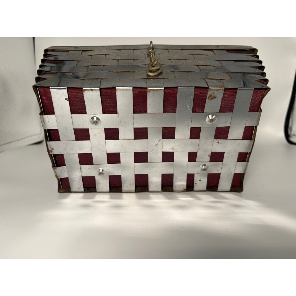 Vintage Woven Metal Box Clutch with Lucite Handle | 1950s Evening Bag - Picture 8 of 8